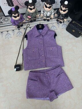Chanel Lavender Tweed Bermuda Shorts